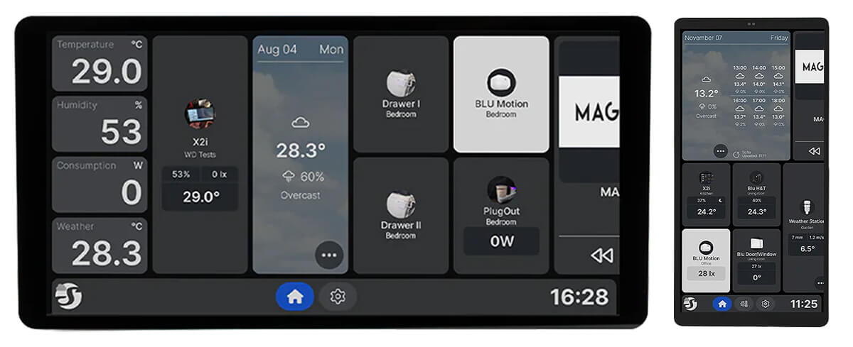Shelly Wall Display X2i showing home automation controls on-screen